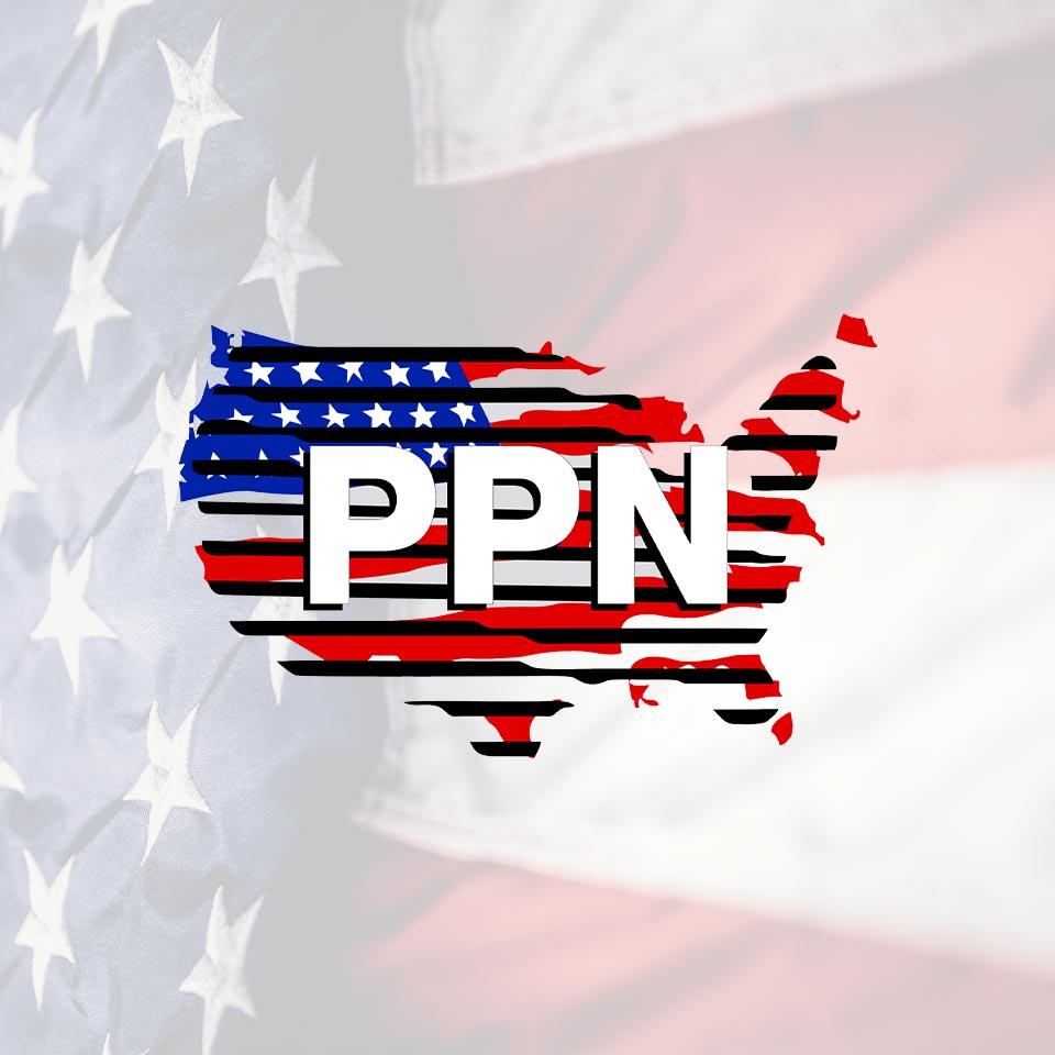 PPN Logo With Background Of An American Flag.